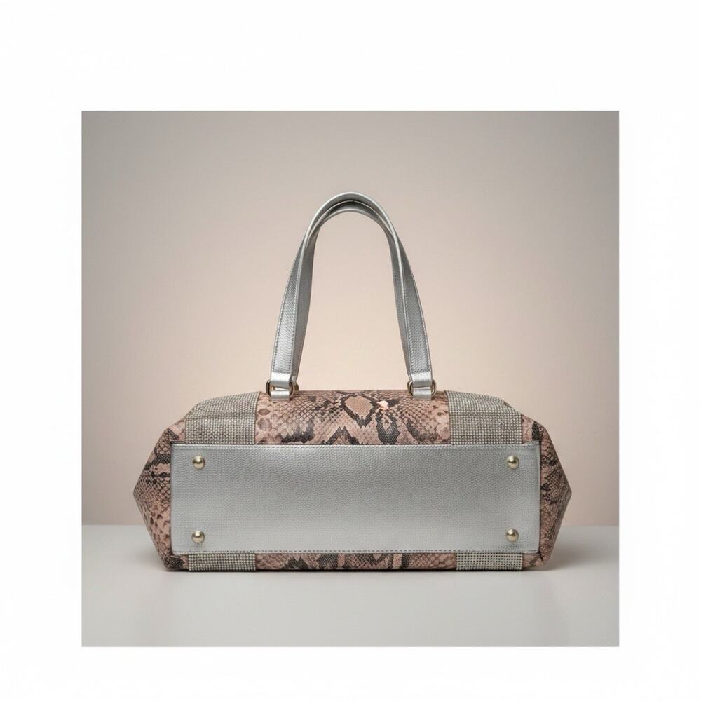 Chanel CC Logo Tote Metallic Pink Python Exotic Silver Leather Shoulder Bag Rare - Picture 3 of 6